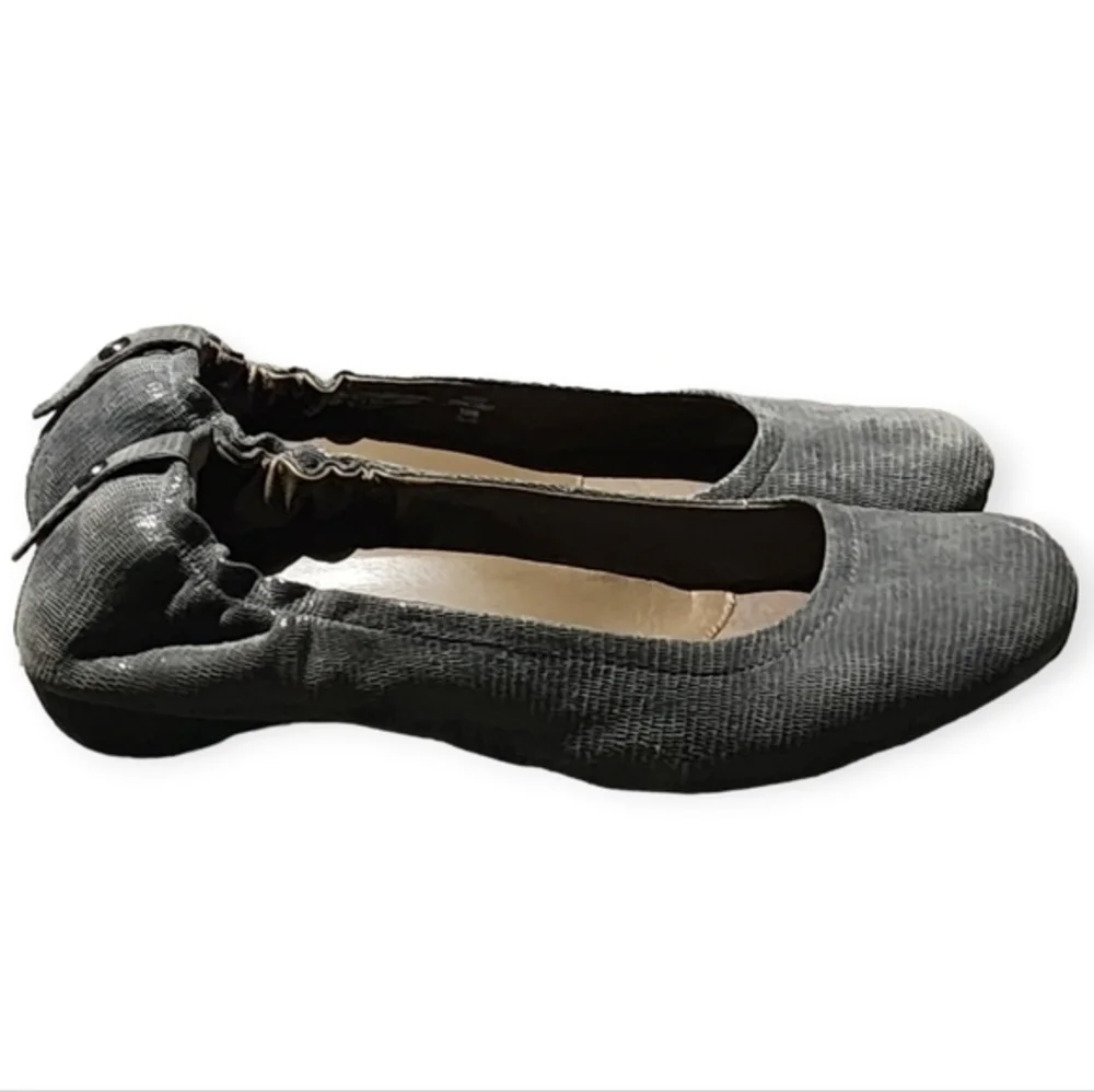 Earthies Ballet Flats Women Textured Snakeskin Comfort Pewter Gray 10M